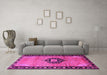 Machine Washable Medallion Pink Traditional Rug in a Living Room, wshtr1244pnk