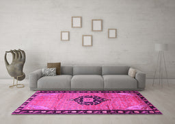 Machine Washable Medallion Pink Traditional Rug in a Living Room, wshtr1244pnk