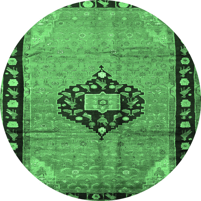 Round Machine Washable Medallion Emerald Green Traditional Area Rugs, wshtr1244emgrn