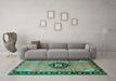 Machine Washable Medallion Turquoise Traditional Area Rugs in a Living Room,, wshtr1244turq