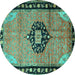 Round Machine Washable Medallion Turquoise Traditional Area Rugs, wshtr1244turq