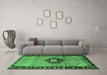 Machine Washable Medallion Emerald Green Traditional Area Rugs in a Living Room,, wshtr1244emgrn