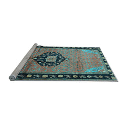 Sideview of Machine Washable Medallion Light Blue Traditional Rug, wshtr1244lblu