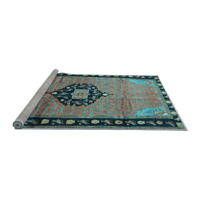 Sideview of Machine Washable Medallion Light Blue Traditional Rug, wshtr1244lblu