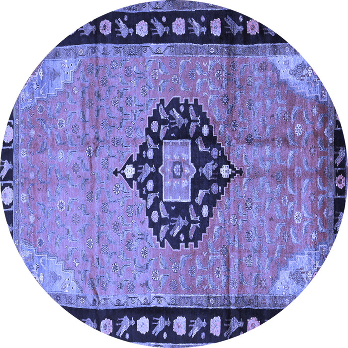 Round Medallion Blue Traditional Rug, tr1244blu