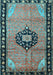 Machine Washable Medallion Light Blue Traditional Rug, wshtr1244lblu