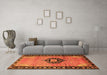 Machine Washable Medallion Orange Traditional Area Rugs in a Living Room, wshtr1244org