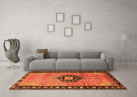 Machine Washable Medallion Orange Traditional Rug, wshtr1244org