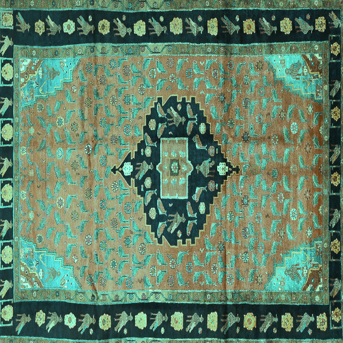 Square Medallion Turquoise Traditional Rug, tr1244turq