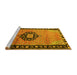 Sideview of Machine Washable Medallion Yellow Traditional Rug, wshtr1244yw