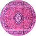 Round Machine Washable Medallion Pink Traditional Rug, wshtr1245pnk