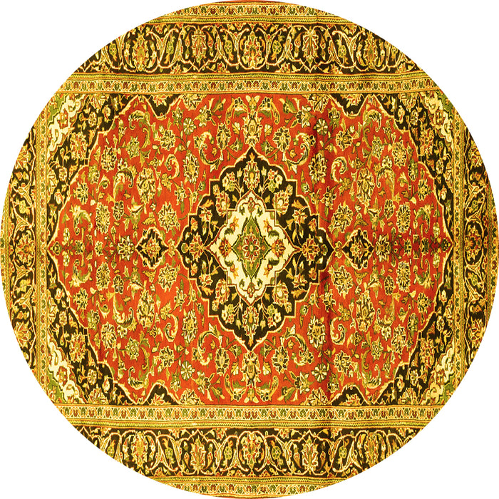 Round Medallion Yellow Traditional Rug, tr1245yw
