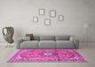 Machine Washable Medallion Pink Traditional Rug in a Living Room, wshtr1245pnk