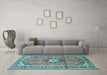 Machine Washable Medallion Light Blue Traditional Rug in a Living Room, wshtr1245lblu