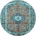 Round Medallion Light Blue Traditional Rug, tr1245lblu