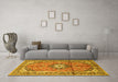 Machine Washable Medallion Yellow Traditional Rug in a Living Room, wshtr1245yw