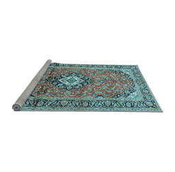 Sideview of Machine Washable Medallion Light Blue Traditional Rug, wshtr1245lblu