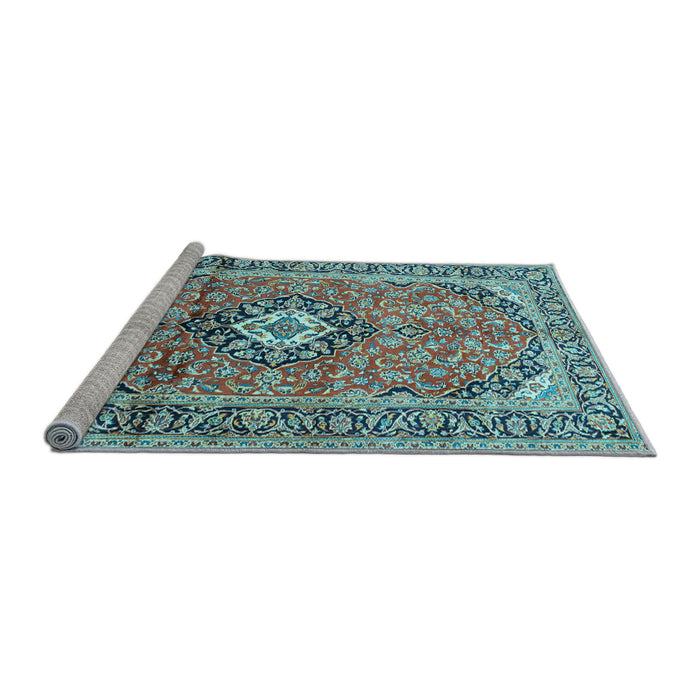 Sideview of Machine Washable Medallion Light Blue Traditional Rug, wshtr1245lblu