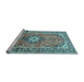 Sideview of Machine Washable Medallion Light Blue Traditional Rug, wshtr1245lblu