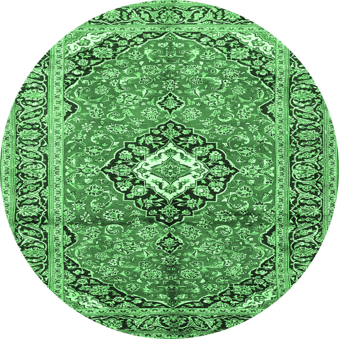 Round Medallion Emerald Green Traditional Rug, tr1245emgrn
