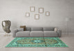 Machine Washable Medallion Turquoise Traditional Area Rugs in a Living Room,, wshtr1245turq