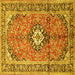 Square Machine Washable Medallion Yellow Traditional Rug, wshtr1245yw