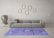 Machine Washable Medallion Blue Traditional Rug in a Living Room, wshtr1245blu