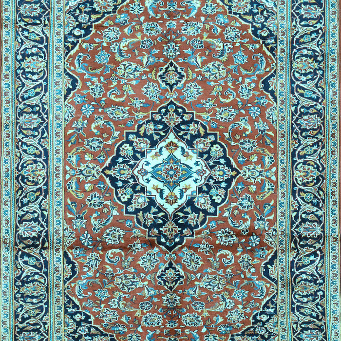 Machine Washable Medallion Light Blue Traditional Rug, wshtr1245lblu