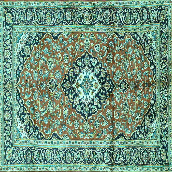 Square Medallion Turquoise Traditional Rug, tr1245turq