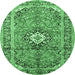 Round Machine Washable Medallion Emerald Green Traditional Area Rugs, wshtr1245emgrn