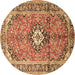 Round Medallion Brown Traditional Rug, tr1245brn