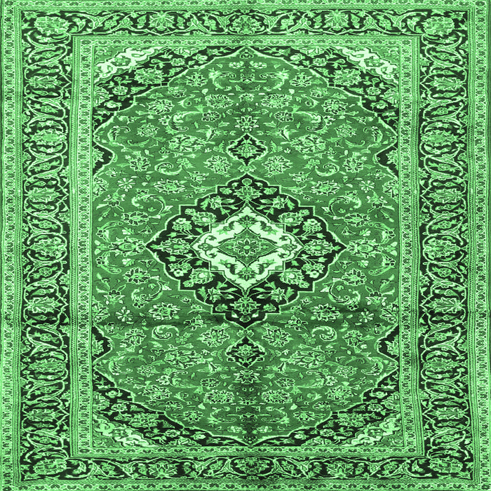 Square Machine Washable Medallion Emerald Green Traditional Area Rugs, wshtr1245emgrn