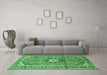 Machine Washable Medallion Emerald Green Traditional Area Rugs in a Living Room,, wshtr1245emgrn