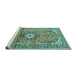 Sideview of Machine Washable Medallion Turquoise Traditional Area Rugs, wshtr1245turq