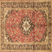 Square Medallion Brown Traditional Rug, tr1245brn