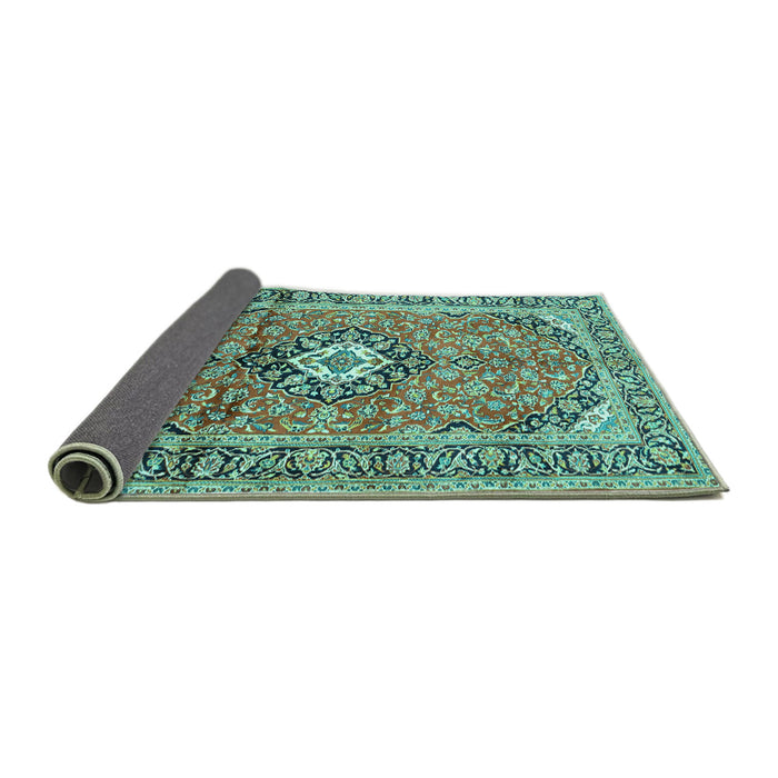 Sideview of Medallion Turquoise Traditional Rug, tr1245turq