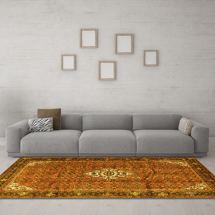 Machine Washable Persian Yellow Traditional Rug in a Living Room, wshtr1246yw
