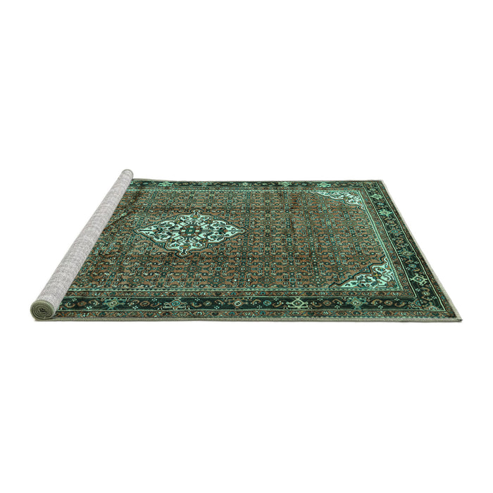 Sideview of Machine Washable Persian Turquoise Traditional Area Rugs, wshtr1246turq