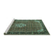 Sideview of Machine Washable Persian Turquoise Traditional Area Rugs, wshtr1246turq