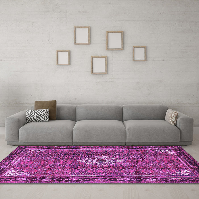 Machine Washable Persian Purple Traditional Area Rugs in a Living Room, wshtr1246pur