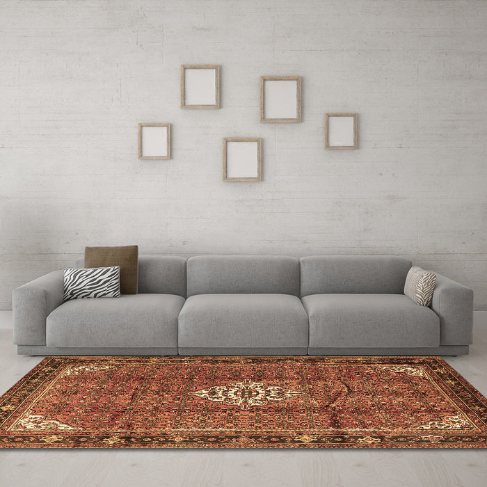 Machine Washable Persian Brown Traditional Rug in a Living Room,, wshtr1246brn