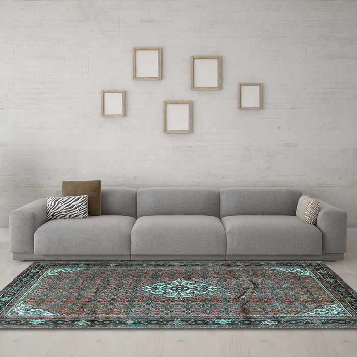 Machine Washable Persian Light Blue Traditional Rug in a Living Room, wshtr1246lblu