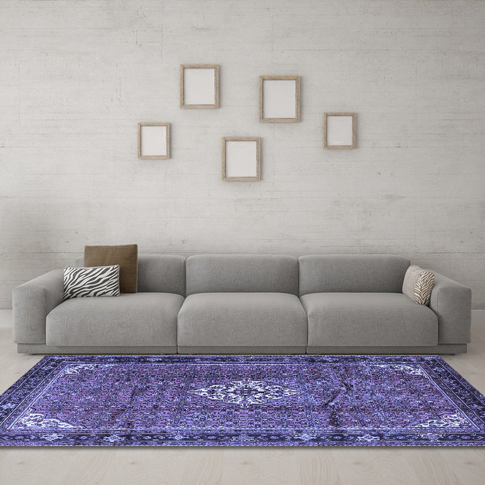 Machine Washable Persian Blue Traditional Rug in a Living Room, wshtr1246blu