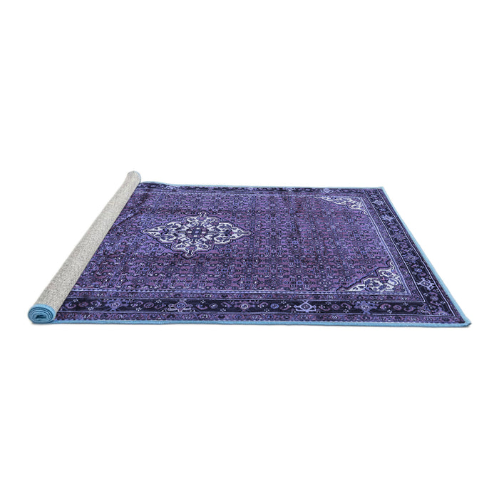Sideview of Machine Washable Persian Blue Traditional Rug, wshtr1246blu