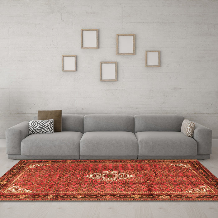 Machine Washable Persian Orange Traditional Area Rugs in a Living Room, wshtr1246org