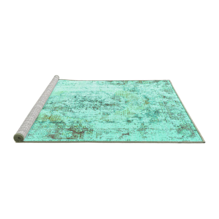Sideview of Machine Washable Persian Turquoise Traditional Area Rugs, wshtr1247turq