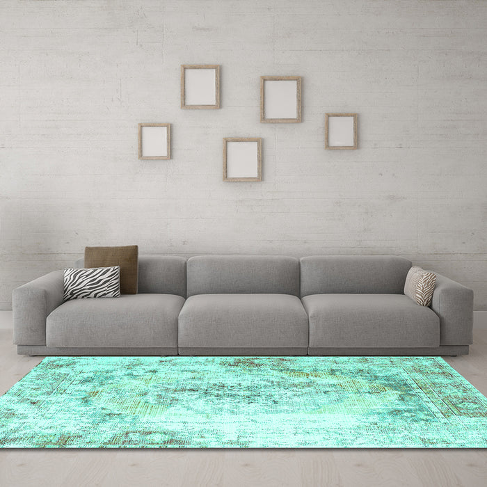 Machine Washable Persian Turquoise Traditional Area Rugs in a Living Room,, wshtr1247turq