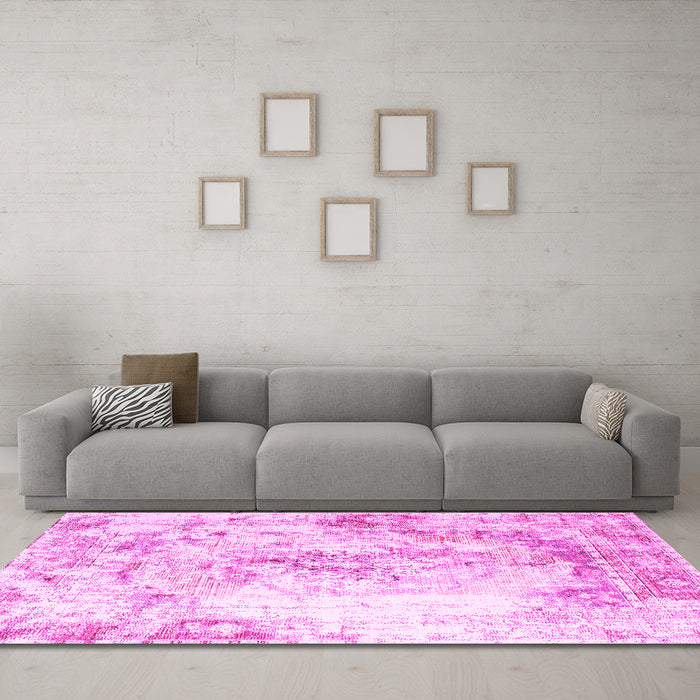 Machine Washable Persian Pink Traditional Rug in a Living Room, wshtr1247pnk