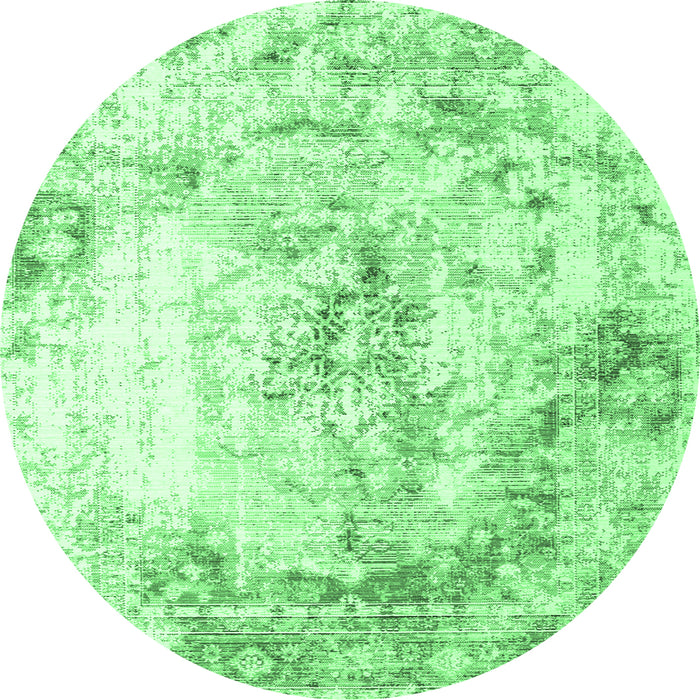 Round Machine Washable Persian Emerald Green Traditional Area Rugs, wshtr1247emgrn