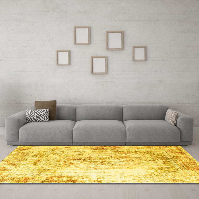 Machine Washable Persian Yellow Traditional Rug in a Living Room, wshtr1247yw